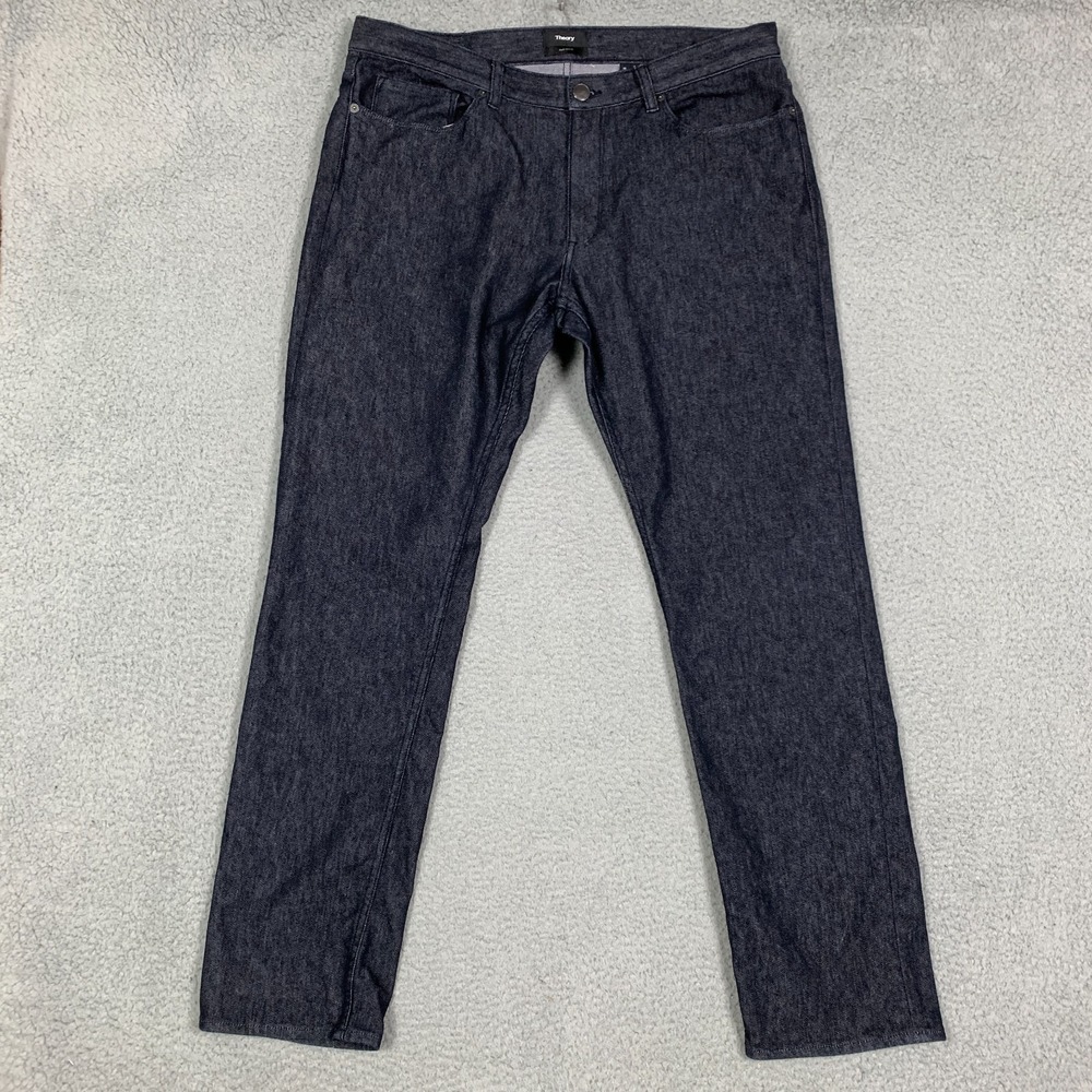 Theory Raffi Jeans Mens 36 x 31 Navy Blue Slim Straight Fit Stretch Je Z Classic